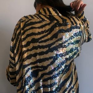 70s Vintage Gold Black Sequin Animal Print Disco Top